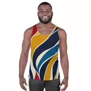 Herren Stretch Fit Tank Top - Abstraktes Mehrfarbiges Wirbel Linienmuster - Bild 1 von 9