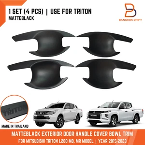 4PC MATTEBLACK DOOR HANDLE INSERT CUP BOWL FOR MITSUBISHI TRITON UTE MQ MR 15-23 - Picture 1 of 6