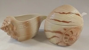 Shell Shaped Creamer and Sugar Bowl Otagiri Ceramics Japan Original Stickers - Picture 1 of 16