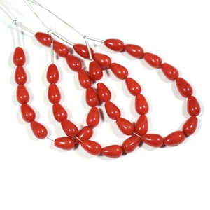 Genuine A+ Red Coral Smooth Center Drill Teardrop Gemstone 5" Craft Making Beads - Picture 1 of 9