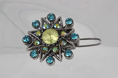 COSTUME VINTAGE BLUE & GREEN STONES STAR SHAPED HAIR BARETTE FASHION 6590 - Image 1 of 2