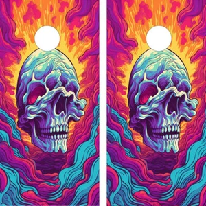 WATERPROOF & FADEPROOF Cornhole Board Wraps /  - Melting Skull - Picture 1 of 3