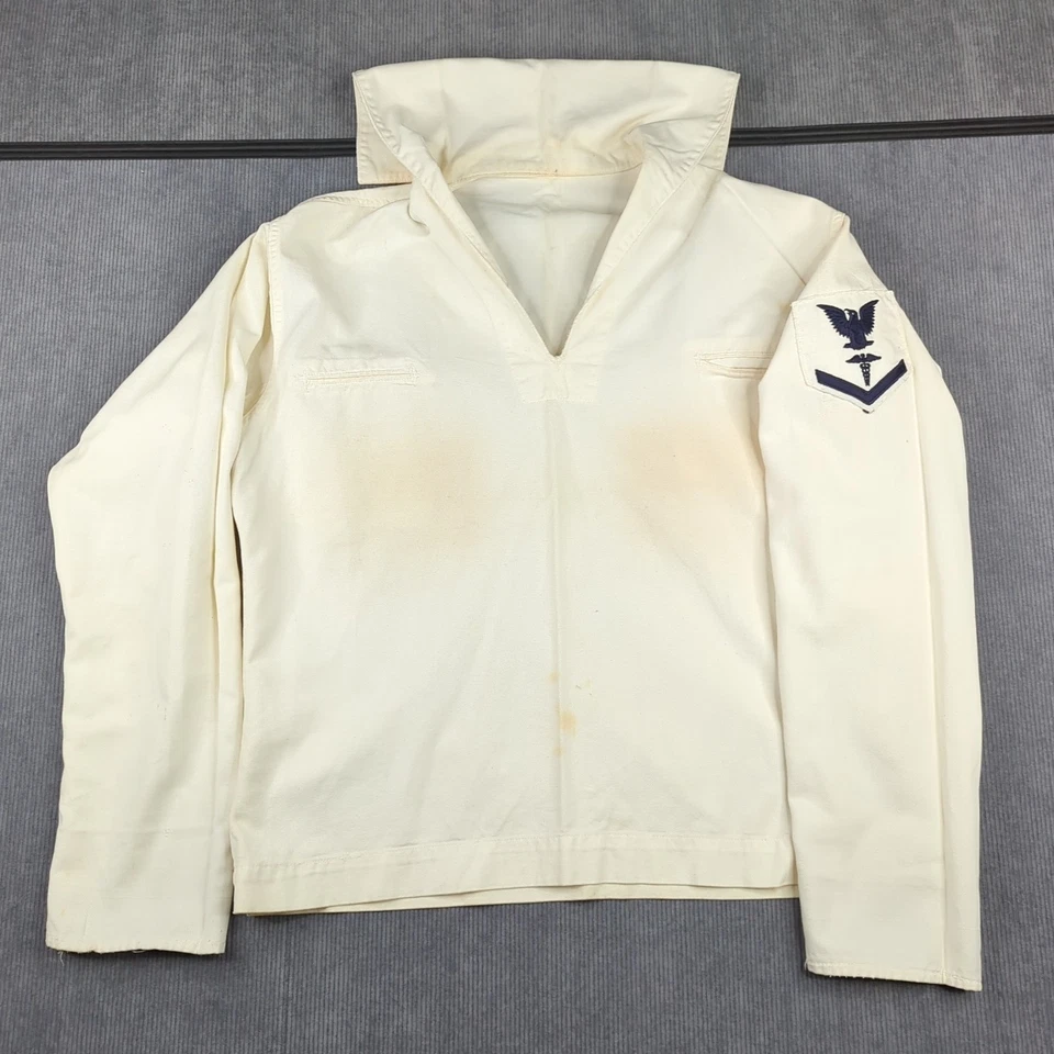 Camisa Uniforme Vintage Azul Marino Para Hombres 46 Blanca EE. UU. Crackerjack Middy Top Años 70 Foto 1 de 4