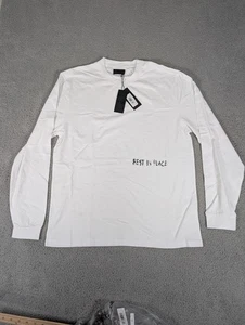 RTA Shirt Mens Large White Rest In Peace Cross Sleeve Long Sleeve Graphic Tee - Picture 1 of 15