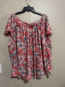 LC Lauren Conrad Women’s Short Sleeve Floral Pleated Blouse Sz 4X - Picture 1 of 7