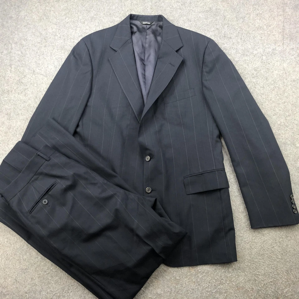 Polo University Club Ralph Lauren Suit Mens 42R 34x32 Gray Pinstripe Wool - Image 1 of 4