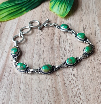 Pulsera Turquesa Cobre Verde Plata de Ley 925 Pulsera Regalo Boda PG8200 Foto 1 de 3