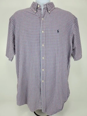 Ralph Lauren Sport рубашка мужская L синий красный клетку проверить кнопка коротким рукавом хлопок - Изображение 1 из 4