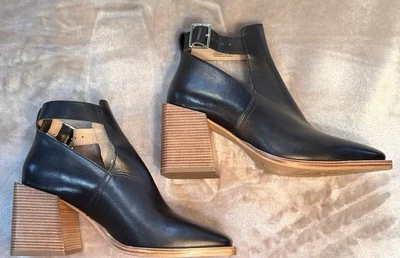 Free People Brady Botas con Hebilla Botines Talla 9 Cuero Negro Mujer Bloque Moda Foto 1 de 4