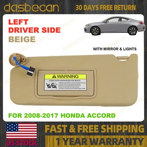 Beige Left Driver Side Sun Visor w/ Lights Mirror For Honda Accord 2008-2017 - Picture 1 of 6