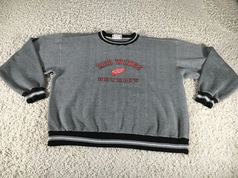 Vintage Detroit Red Wings Sweater Mens 2XL XXL Gray Red Embroidered Pro Player Cover
