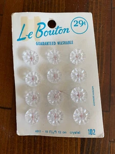 Unused Vintage Card of 12 Clear Crystal Round Glass Shank Buttons, by Le Bouton - Picture 1 of 3
