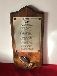 13X6 WOODEN HAPPY 50th ANNIVERSARY PLAQUE W CUTE POEM SENTIMENT 3D PRAYING HANDS - Picture 1 of 11