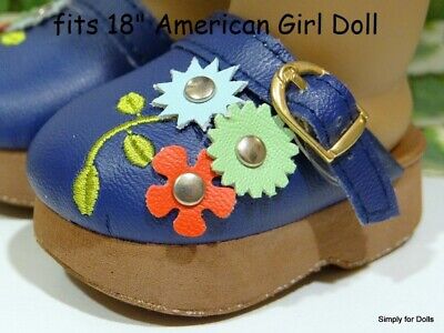 NAVY BLUE Floral Ankle-Strapped CLOGS SANDALS Fits 18  American Girl DOLL SHOES • 4.98$