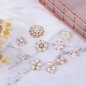 10pcs Pearl Rhinestone Embellishments Buttons Flatback Decorative For Handicr*&x - Picture 1 of 20