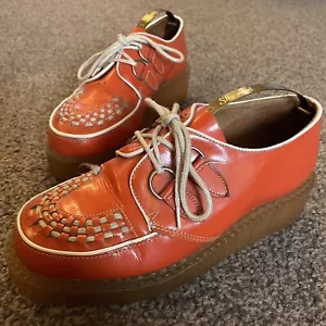 Zapatos Creeper de cuña con cordones de charol rojo o naranja muerto talla UK 4 - Imagen 1 de 8