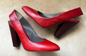 Vintage Dolce Gabbana Block Heels Red Leather Shoes 38 - Picture 1 of 14