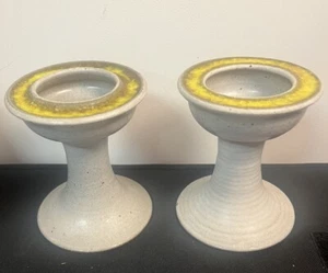 Robert Maxwell Studio Ceramic Candle Holders Pair Hand Signed MCM Earthgender - Picture 1 of 15