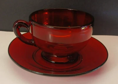 Vintage Anchor Hocking Royal Ruby R1700 Cup & Saucer - Image 1 of 4