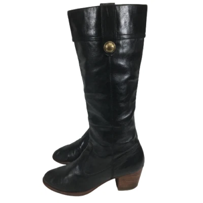 Botas hasta la rodilla Coach Fayth de cuero negro de colección 6,5 B latón botón tacón bloque Foto 1 de 4