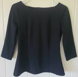 Ann Taylor Womens 1/2 Sleeve Top Textured Fit Top Basic Black Back Zip Flare PS - Picture 1 of 4