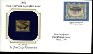 1901 Pan- Am Expo Issue 1c Fast Lake Navigation PCS FDC 22K Gold Stamp - Picture 1 of 2