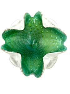 Vintage Art Glass Murano Style Glass Bowl Seafoam Green Cased 6 1/4" Square - Picture 1 of 8