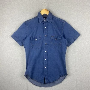 Wrangler Denim Western Shirt Mens Size S Blue Pearl Snap Short Sleeve Casual - Picture 1 of 11