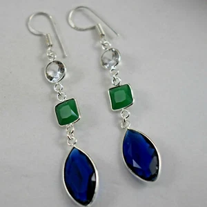 925 Argento Sterling Topazio & Onice Gemma Fatto Bello Donna Orecchino Regalo - Foto 1 di 5