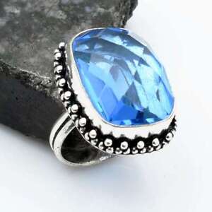 Blue Topaz Gemstone Handmade Gift For Her Ring Jewelry US Size-6.75 AR 18211