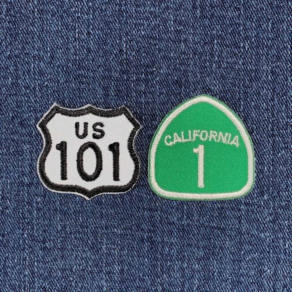 2-Pack US 101 & California 1 Patch Set - Mini Embroidered Highway Sign Badges - Image 1 of 2