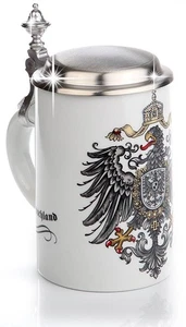 Bierkrug Deutschland-Adler mit Zinndeckel, Porzellankrug, Handarbeit Gravurfähig - Bild 1 von 9