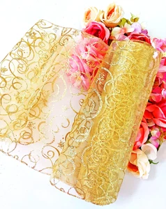 Ribbons Gold 10" Wide 3 Yard Wreaths Bows Birthday Gifts Crafts Christmas Decor - Picture 1 of 2