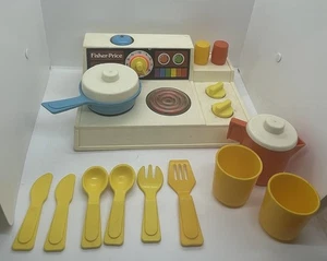 Vintage 1978 Fisher Price #919 Kitchen Set Stove Top Glow Magic Burners Dishes - Imagen 1 de 6