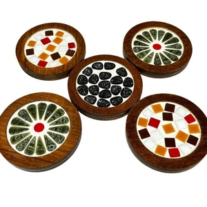 Juego de 5 montañas rusas vintage de mediados de siglo de madera y azulejos años 70 hechas en Japón barra clásica - Imagen 1 de 7