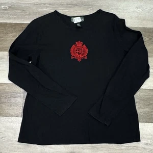 Ralph Lauren Hemd Damen Gr. Large schwarz langarm bestickt rotes Wappen Logo - Bild 1 von 9