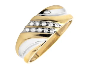 10K Two Tone Gold Two Diagonal Rows Genuine Diamond Wedding Band Ring 0.12ct. - Picture 1 of 4