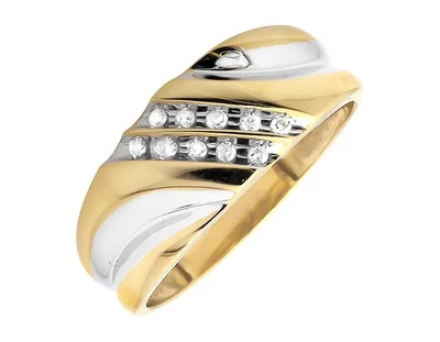 Alianza de boda de diamantes genuinos de dos filas diagonales de oro de 10 quilates de 0,12 quilates Foto 1 de 4