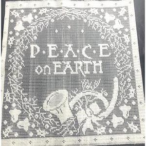 Christmas Holiday Ivory Lace Pillow Panel Décor 11x12 Peace On Earth Vintage - Picture 1 of 4