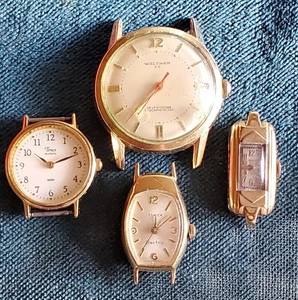 Vintage Watch Face Lot 10k Rolled Gold GF Tavannes Timex Waltham As Is Scrap 55G - Picture 1 of 22