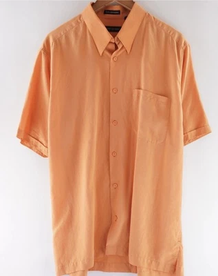 Camisa Jhane Barnes Talla Grande Naranja Sólida Abotonada Manga Corta Lyocell Hombres Foto 1 de 4