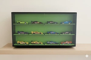 Display Case For 1:64 Scale Diecast Cars Suits Hot Wheels Sliding Doors Green 🍏 - Picture 1 of 1