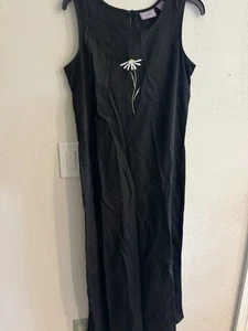 Vintage Embroidered Linen Blend Dress Daisy Black - Size Medium 10 - 12 - Picture 1 of 8