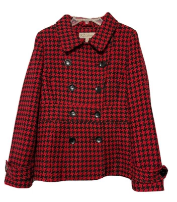 KC Collection Women’s M Wool Blend Red Black Chevron Checked Plaid Peacoat - Image 1 of 4