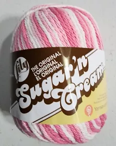 Lily Sugar 'n Cream Yarn Strawberry 2 Oz 120 Yards 100% Cotton Pinks And White - Picture 1 of 9