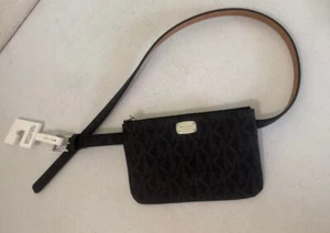 New MICHAEL KORS Signature Belt Bag Black Brown Silver Hardware Fanny Pack 7x5in - Picture 1 of 17