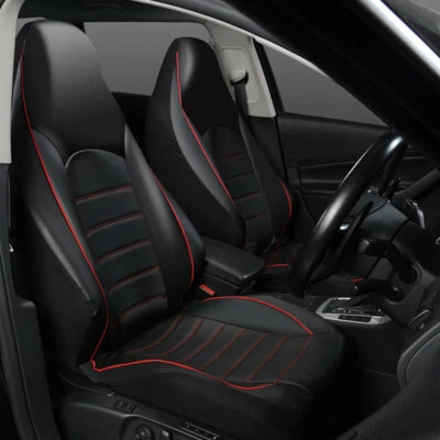 Front Row Chair Car Seat Cover Protector Standard Back Bucket Sit Black Red Line - Image 1 of 4