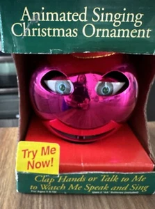 VTG 1986 PBC Animated Singing Christmas Ornament PINK Smiley Face Clap NOS - Picture 1 of 5