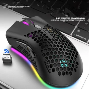 Hollow Rechargeable RGB Glowing Wireless Gaming Mouse For PC Laptop Computer - Picture 1 of 14