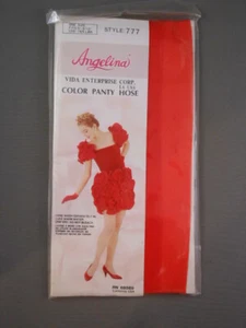 Vtg 80's 90's ANGELINA Bright RED Panty Hose Lingerie 100% Nylon Pinup Rare - Picture 1 of 6